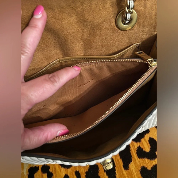 COACH Parker White/Cream Handbag with Quilting & Gold Rivets Shoulder Crossbody - Picture 11 of 16
